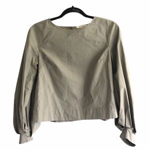 ARITZIA Cotton Cropped Blouse Balloon Sleeves Taupe S